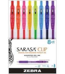 Zebra SARASA Clip Gel Pens, 0.5, 8 Assorted Ink, Fine Point