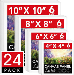 24Pack Canvas for Painting, 6Pcs Each of 4X4, 6X6, 8X8, 10X10 Canvas Boards for