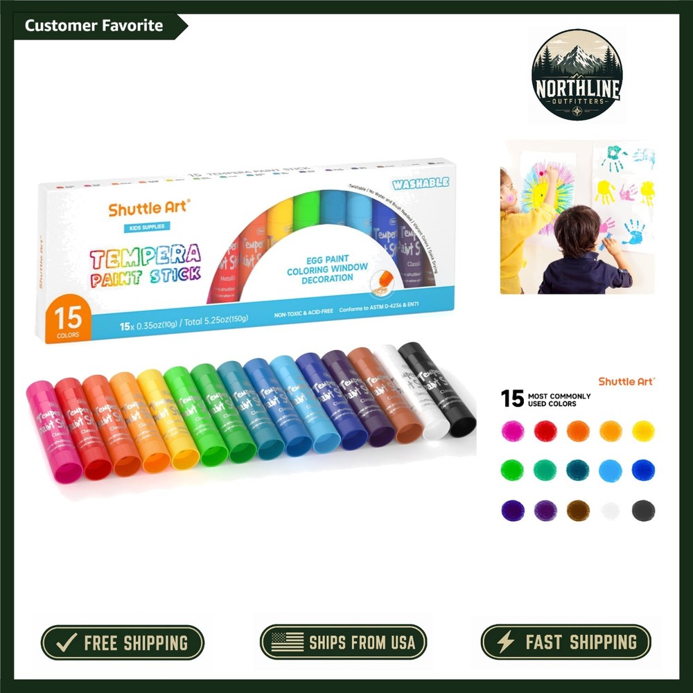 15 Count Tempera Paint Sticks – Vibrant Washable Colors for Kids’ Creativity