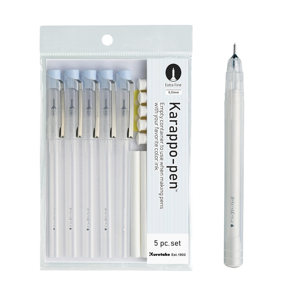 Karappo Pen, 0.25mm Extra Fine tip 5pcs set, Empty refillable ink pen, for le…