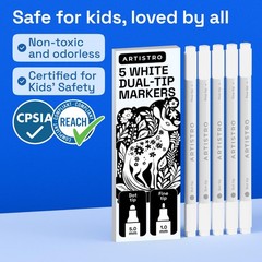 Precision Dual-Tip Acrylic Paint Markers Set – 5 White Paint Pens for Fabric, Ro