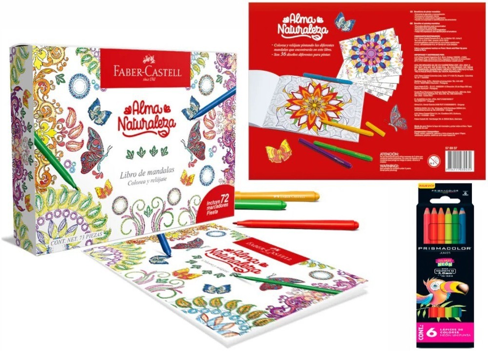 Faber-Castell Mandala Coloring Book + 72 Fiesta Finepens Set + Prismacolor Neon