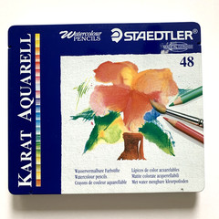 48 pc Staedtler Karat Aquarell Watercolour Pencils Germany Tin Case Vintage