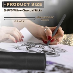 50 PCS Willow Charcoal Sticks 24mm Soft Sketch Pencils Drawing Art Black
