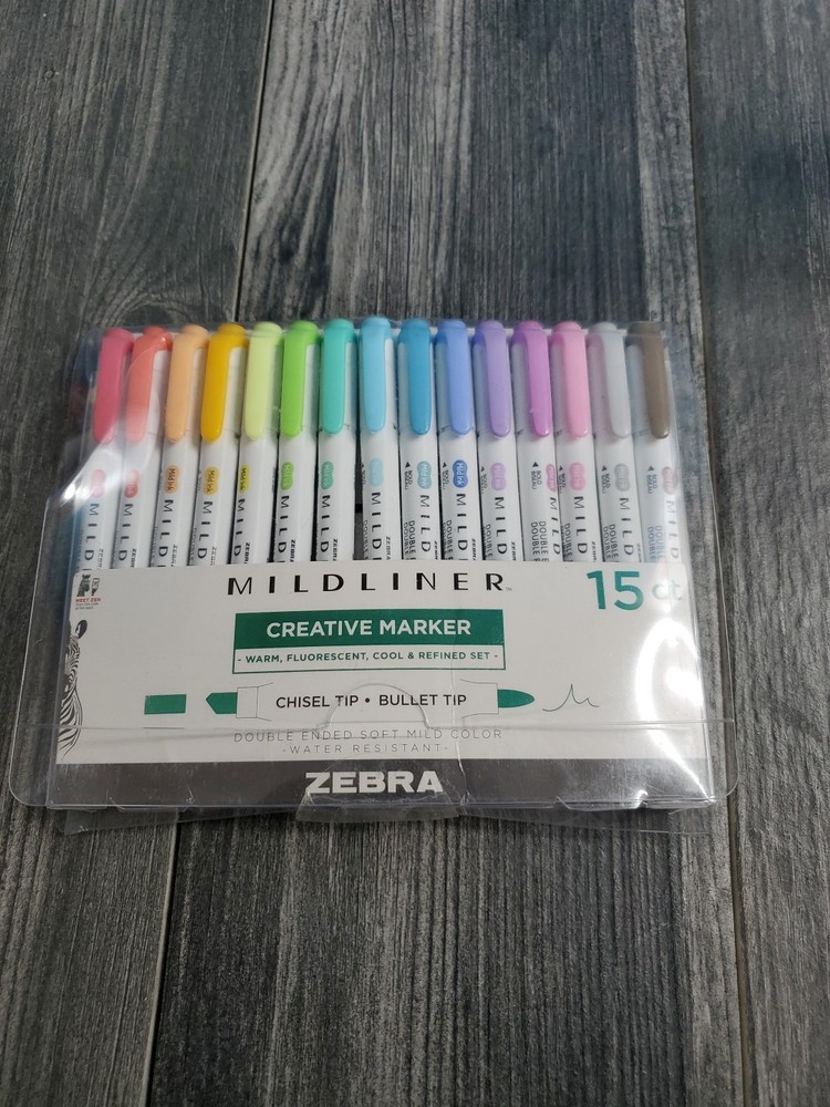 Zebra Creative Mildliner 15-Pack Double-Ended Soft Mild Colour Highlighters