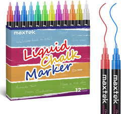 Liquid Chalk Markers, 1Mm Fine Tip, 12 Neon Colors | for Color-Coded
