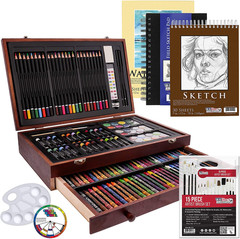 162-Piece Mega Wood Box Artist Kit with Painting, Drawing & Art Supplies for Adu