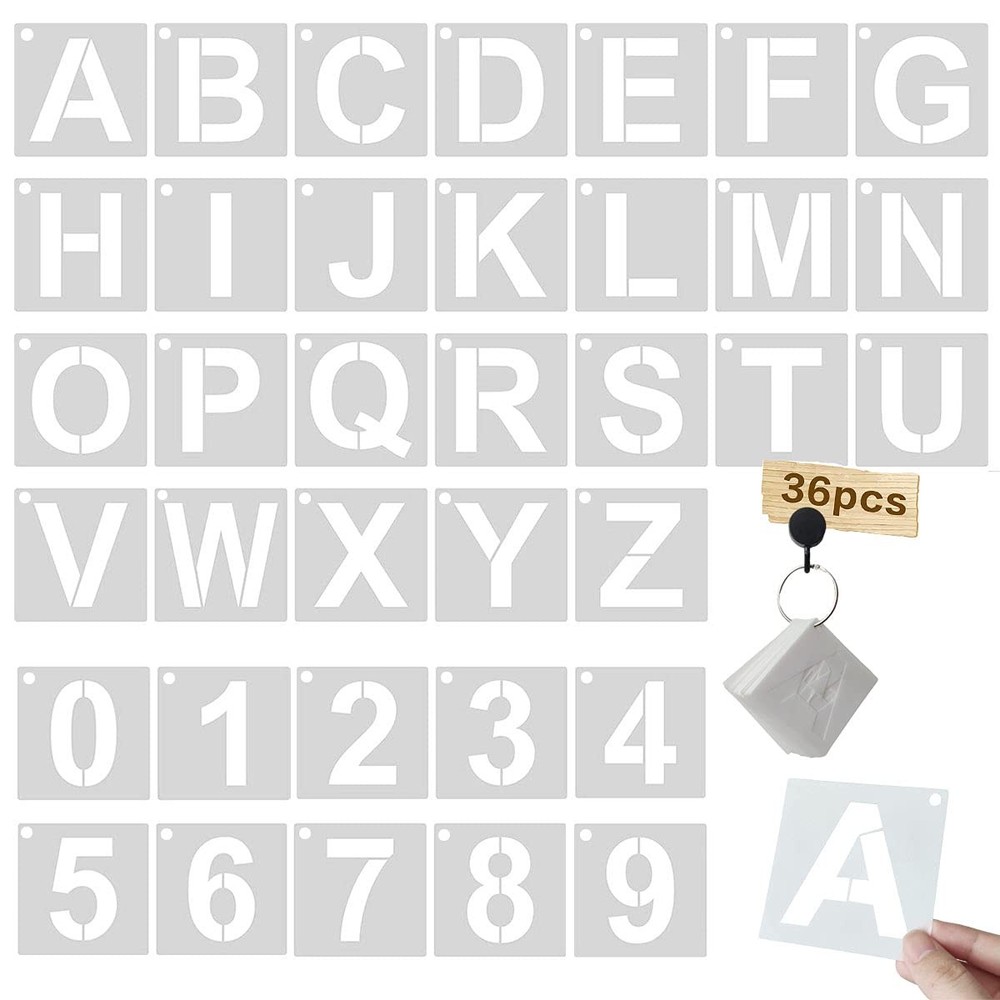 2 Inch Reusable Letter & Number Stencils – 36 Pcs Font Sizes:2 Inch, white