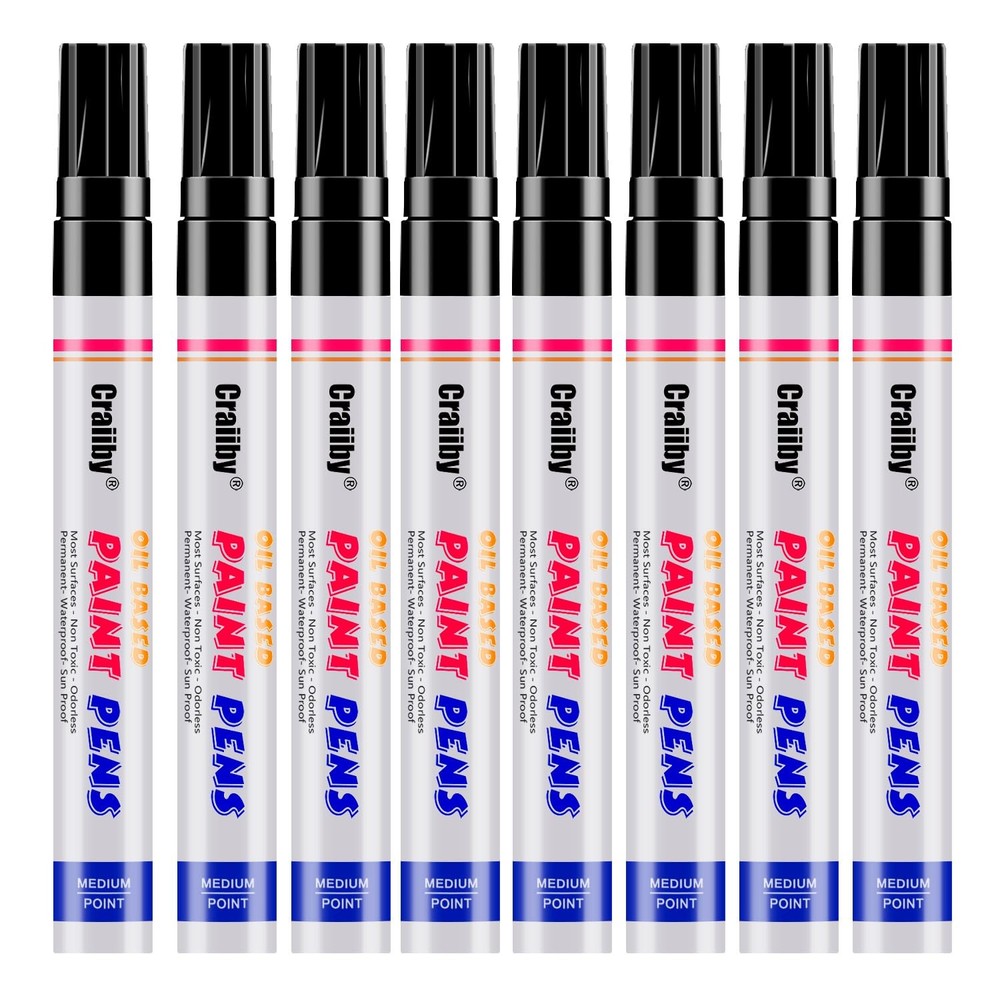Black Paint Markers, 8 Pack Oil-Based Waterproof Quick Dry Permanent Paint Pe…