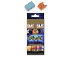 MAGIC Jumbo Triangular Coloured Pencil Art Drawing Multi Pack of 12 + 1