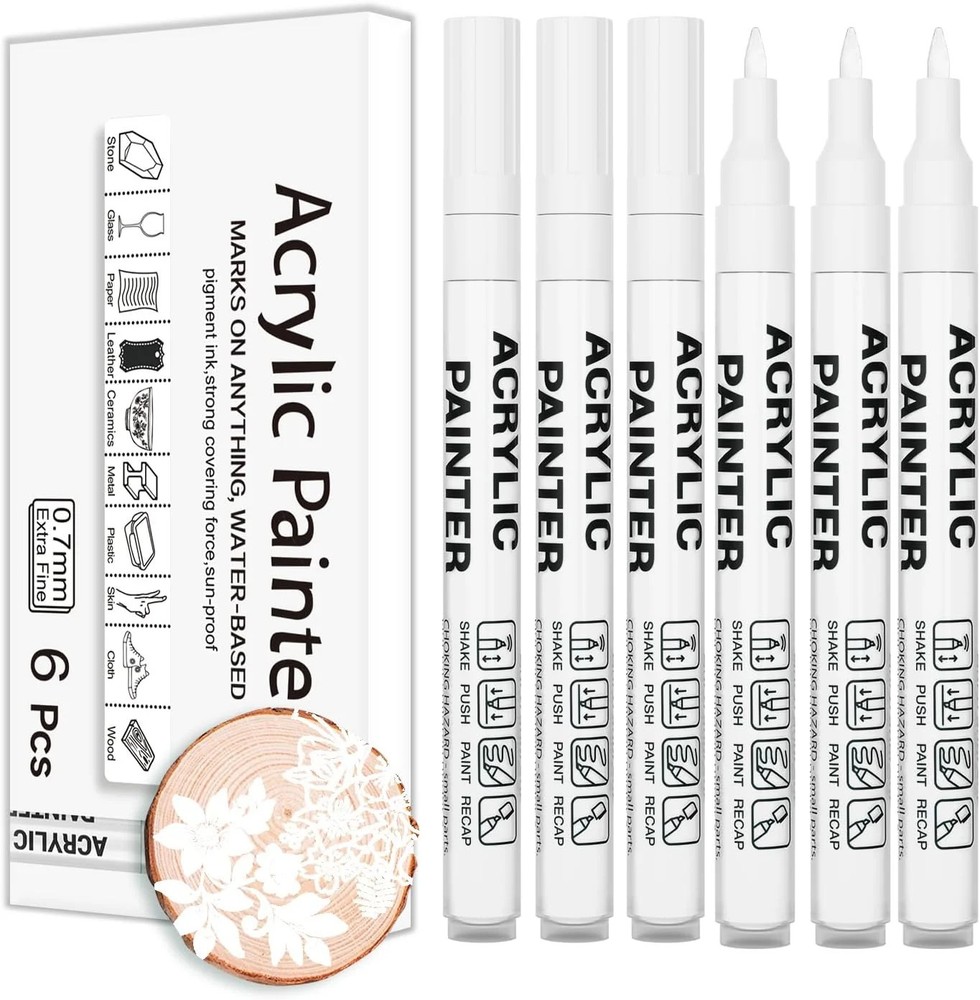 Acrylic Paint Pens Waterproof Markers 6 White Permanent Marker Pens Acrylic Pens