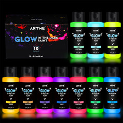ARTME Glow in the Dark Paint, 10 Bright Colors 60Ml/2Oz Blacklight Paint Set, Ne