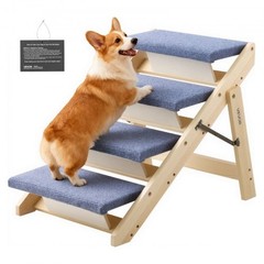 Wood Pet Stairs, 4-Step Dog Stairs for Beds, Sofa & Cars, 150lbs Load Capaci…