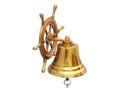 Brass Plated Hanging Ship Wheel Bell 7″”
