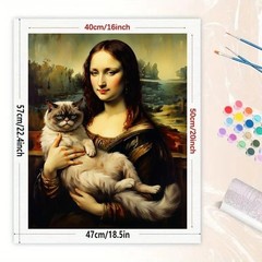 Mona Lisa and Cat Paint by Numbers Kit for Adults – DIY Painting on Canvas 16…