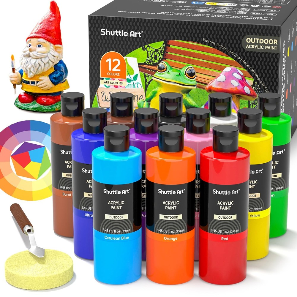 Shuttle Art Outdoor Acrylic Paint Set, 12 8 Fl Oz (Pack of 12), 12 Colors
