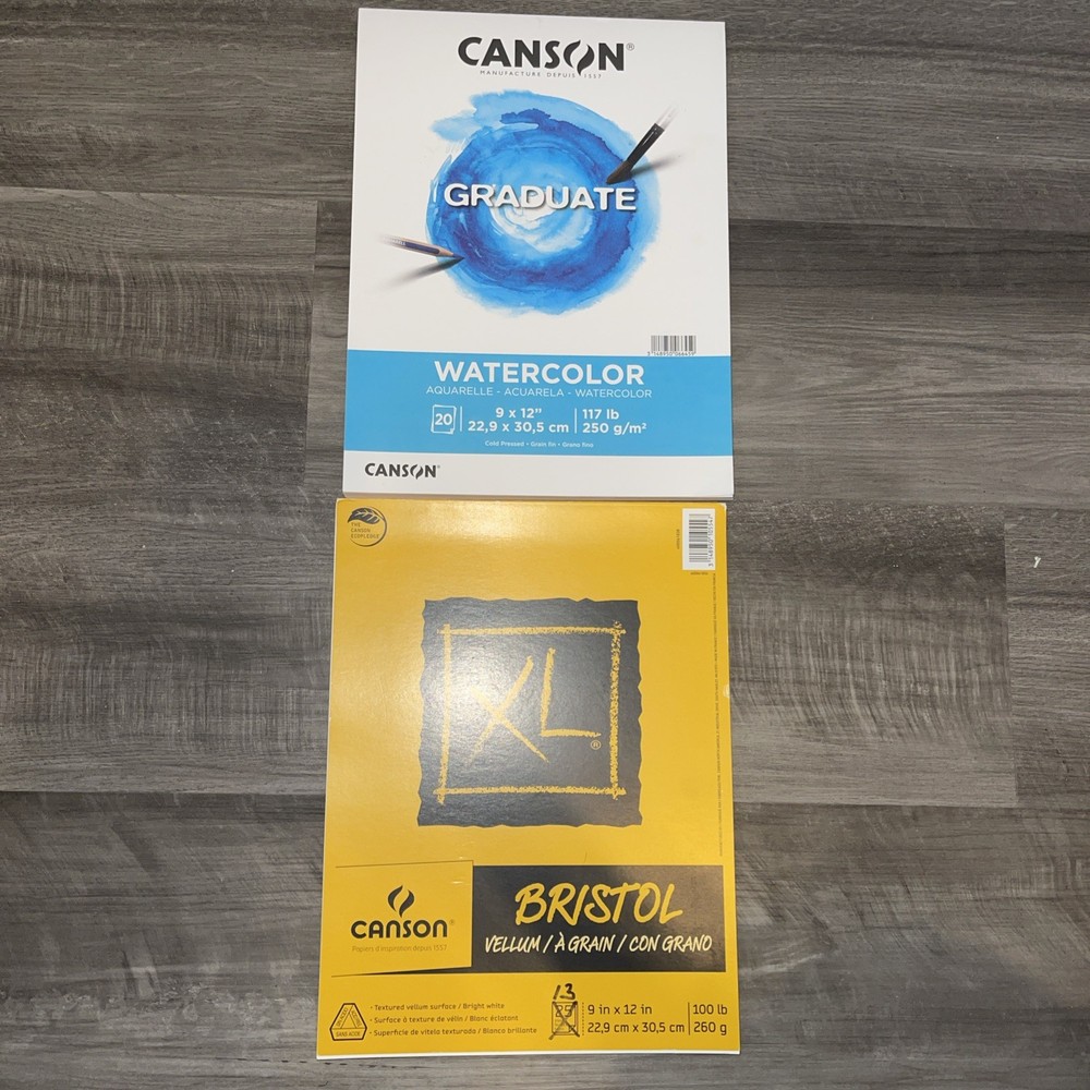 Canson Watercolor 1-Graduate NEW & 1-Bristol 13-sheets Smooth & Sketch Pad