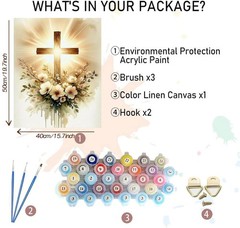 Cross Paint by Numbers Kit for Adults 16×20 Canvas Full Drill Canvas Decor NEW