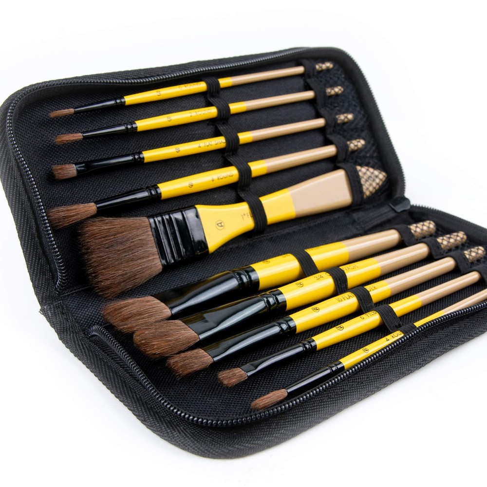 ARTIFY 10 Pieces Paint Brush Set, Intermediate Large, Yellow – Horse Hair