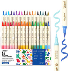 72 Colors Acrylic Paint Markers, 36 Pack Dual Tip Soft Brush Acrylic Markers, Wa