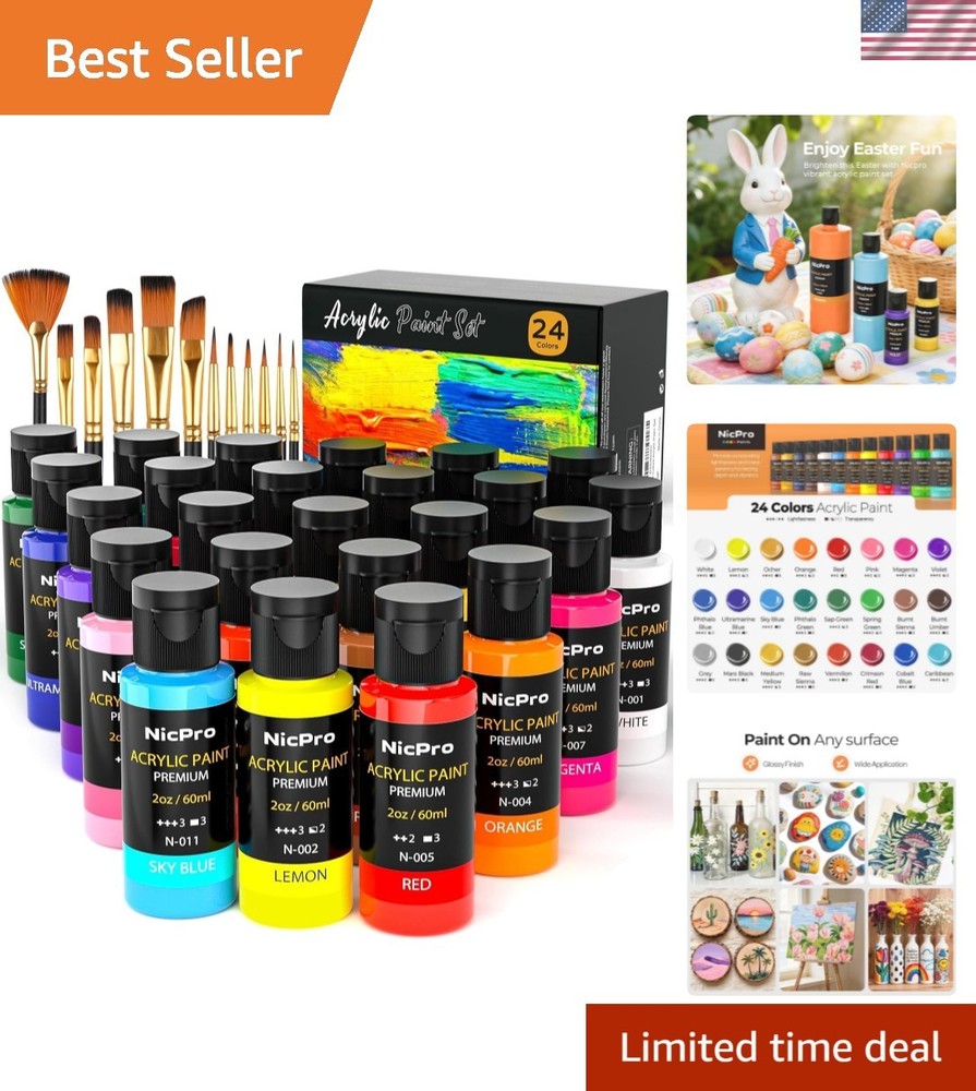 Acrylic Paint Set, 24 Colors with 12 Brushes & Palette, Non Toxic Art Supplie…