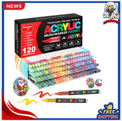 New 120 Colors Acrylic Paint Markers Brush Tip Pens for Wood Stone Canvas DIY