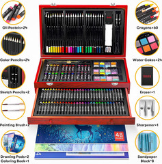 Art Supplies, 150-Pack Deluxe Wooden Art Set Crafts Drawing Painting Kit with 2