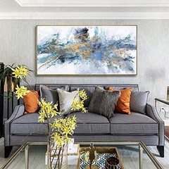 Abstract Navy Blue Canvas Wall Art 40x20in – Framed Artwork 40″L x 20″W White