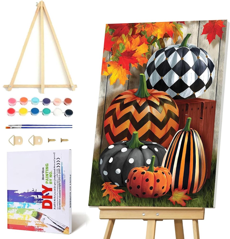 Pumpkin Paint by Numbers Kit for Adults Autumn Harvest Canvas DIY Art D