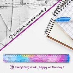 Grevosea 2-Piece 30cm/12inch Flexible Shatterproof Plastic Ruler – Rainbow