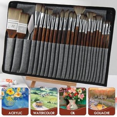 25pcs Paint Brush Set, Acrylic Paint Brushes, 24 brushes+1 palette knife