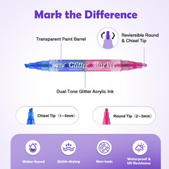 Glitter Markers Pens, 16 Colors Glitter Acrylic Paint Pens, Sparkly Metallic Dua