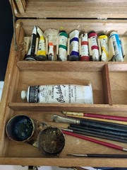 Vintage Artist Kit Wood Travel Box 17.5″ By 13″