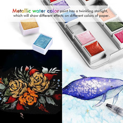 Watercolor Paints Set, Metallic Glitter Watercolour Solid Paint Include 12 Metal