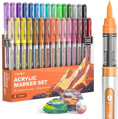 Acrylic Paint Markers Brush Tip 30 Colors, Water-Based No-Bleed Markers with Aut