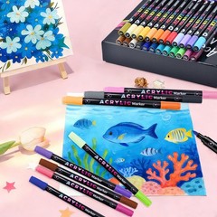 48 Acrylic Paint Markers, 96 Colors Dual-Tip Set – Double-Sided Brush Pens wi…