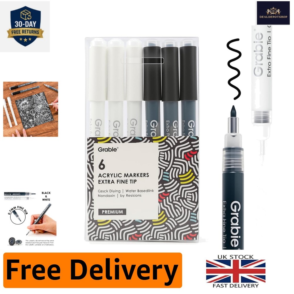 Ultimate 6 Pack Fine Tip Acrylic Markers – Perfect for Painting & Highlights