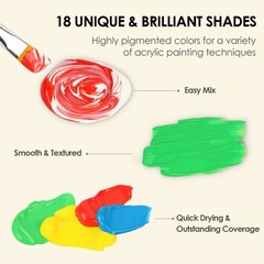 Acrylic Paint Set with 10 Brushes, 18 Colors Outdoor/Indoor (59ml, 2 oz) Art …