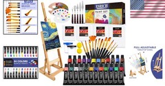 Pro Acrylic Paint Set 60pc: 24 Vivid Colors, Easel, Brushes, Blank Canvases