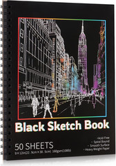 50 Sheets Black Paper Sketchbook, 108 Lb/160Gsm Heavyweight Black Sketch Pad 9×1