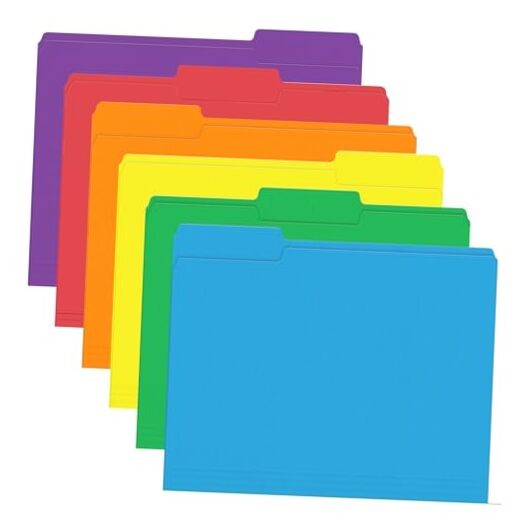File Folder, 120 Pack Colored File Folder, 1/3 Cut Assorted 6 Light Colors