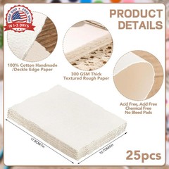 Prudiut 25 Sheets Cotton Watercolor Paper, 300 GSM Deckled Edge, 5 x 7 inch, Rou