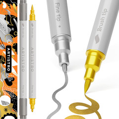 2 Gold & Silver Dual-Tip Acrylic Paint Pens – Multisurface Markers