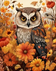 Owl Paint by Number for Adults Beginner,Autumn Forest Painting Kits Canvas Fall