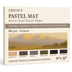 Somime 9×12 (600gsm) Sanded Pastel Paper Pad for Artists, 12 Sheets of 6 Assorte