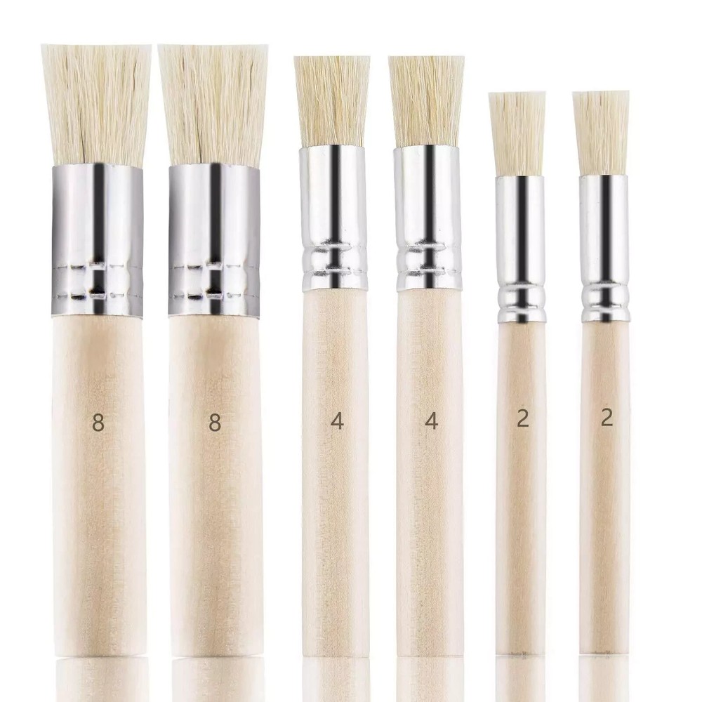 6Pcs Wooden Stencil Brushes, Natural Bristle Stencil Brushes for Acrylic Pain…