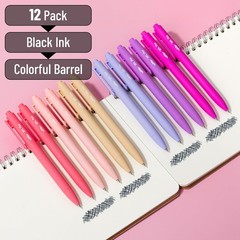 Retractable Gel Pens 12 Pack Black Ink Fine Point 0.5mm Smooth Writing