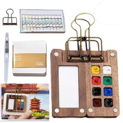 Mini Watercolor Kit, Mini Watercolor Paint Set, with 8 Grid Wood Paint Palett…