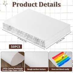 50 Sheets 5×7 Inch Deckled Edge Watercolor Paper – Handmade Textured Craft Paper