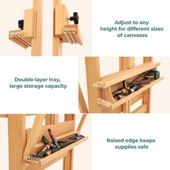 Double-Sided Easel & Drafting Table, Hold 1 or 2 Canvas, Solid Beech Wood Art…